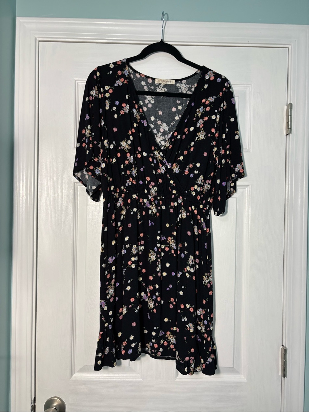 Rewind Black Floral Wrap Dress with Pink and Purple Blooms